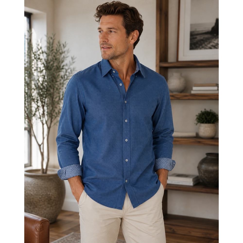 Ted Baker Shirt Mens 15.5 32/33 Blue Geometric Endurance Button Down Dapper